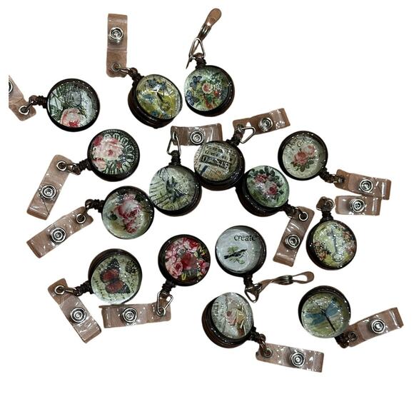 unknown Jewelry - Lot of 15 Badge Reel Clips Floral Butterfly Whimsical Nurse Gift